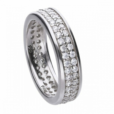Band ring silver with white zirconia stones and PAVÉ setting