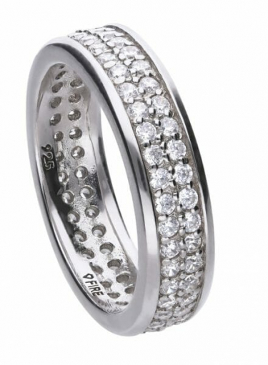 Band ring silver with white zirconia stones and PAVÉ setting