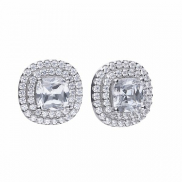 Diamonfire Double Halo Cushion Cluster Stud Earrings