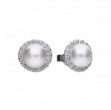 Diamonfire Round Pearl Halo Earrings